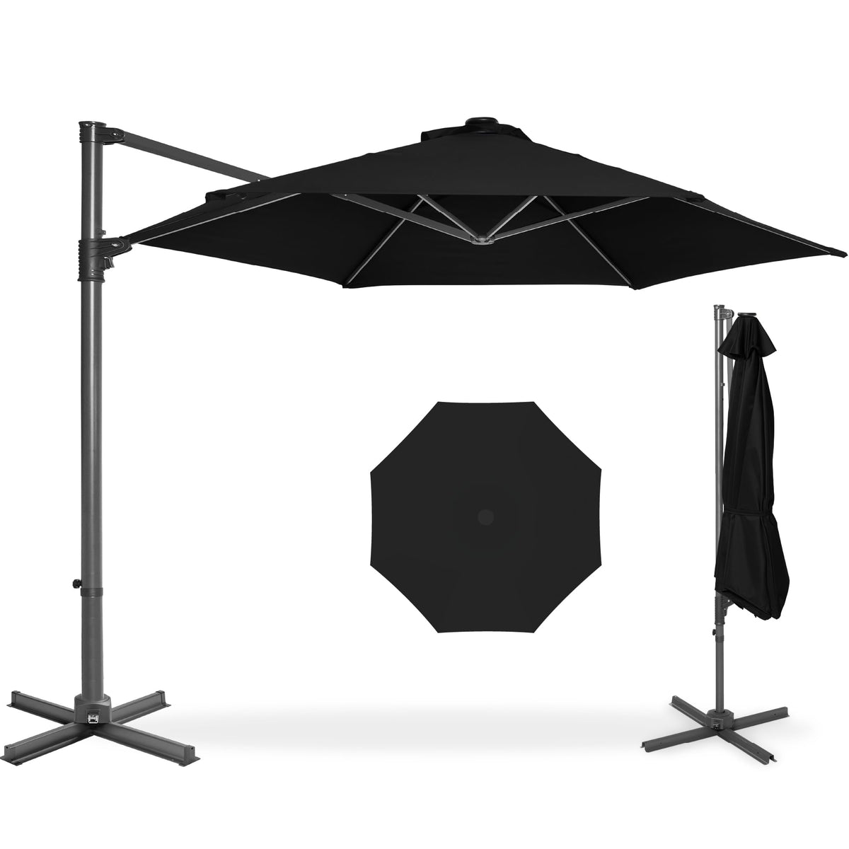 Best Choice Products 10ft Offset Hanging Market Patio Umbrella w/Easy Tilt Adjustment, Polyester Shade, 8 Ribs for Backyard, Poolside, Lawn and Garden - Tan
