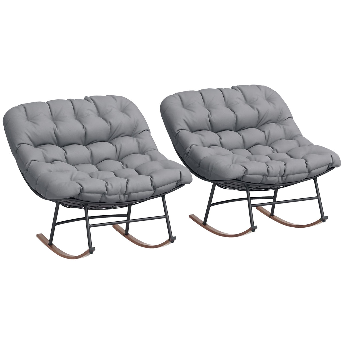 Outsunny Outdoor Rocking Chair Set of 2 Oversized with Cushions Beige