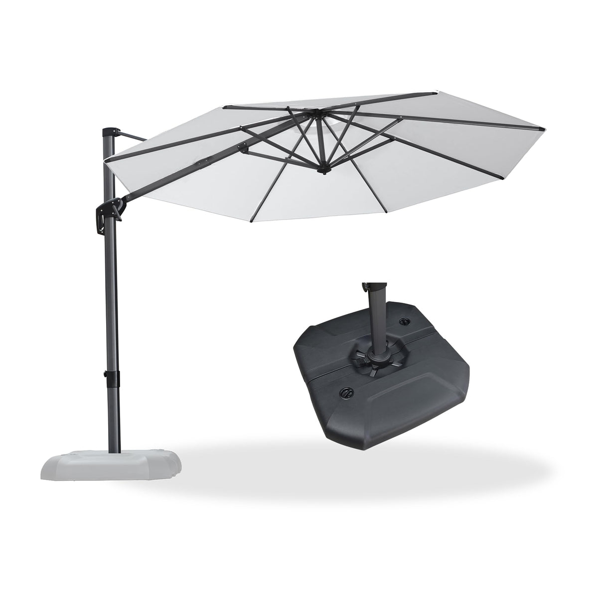 PURPLE LEAF Patio Umbrella with Base 9' x 11.5' 360° Rotation Control Beige