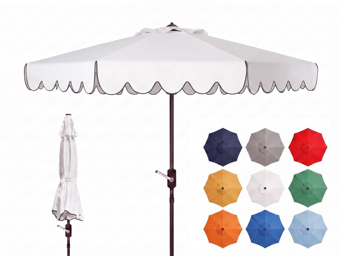 Safavieh PAT8010A Collection Venice Navy and White Single Scallop 9Ft Crank Outdoor Push Button Tilt Umbrella