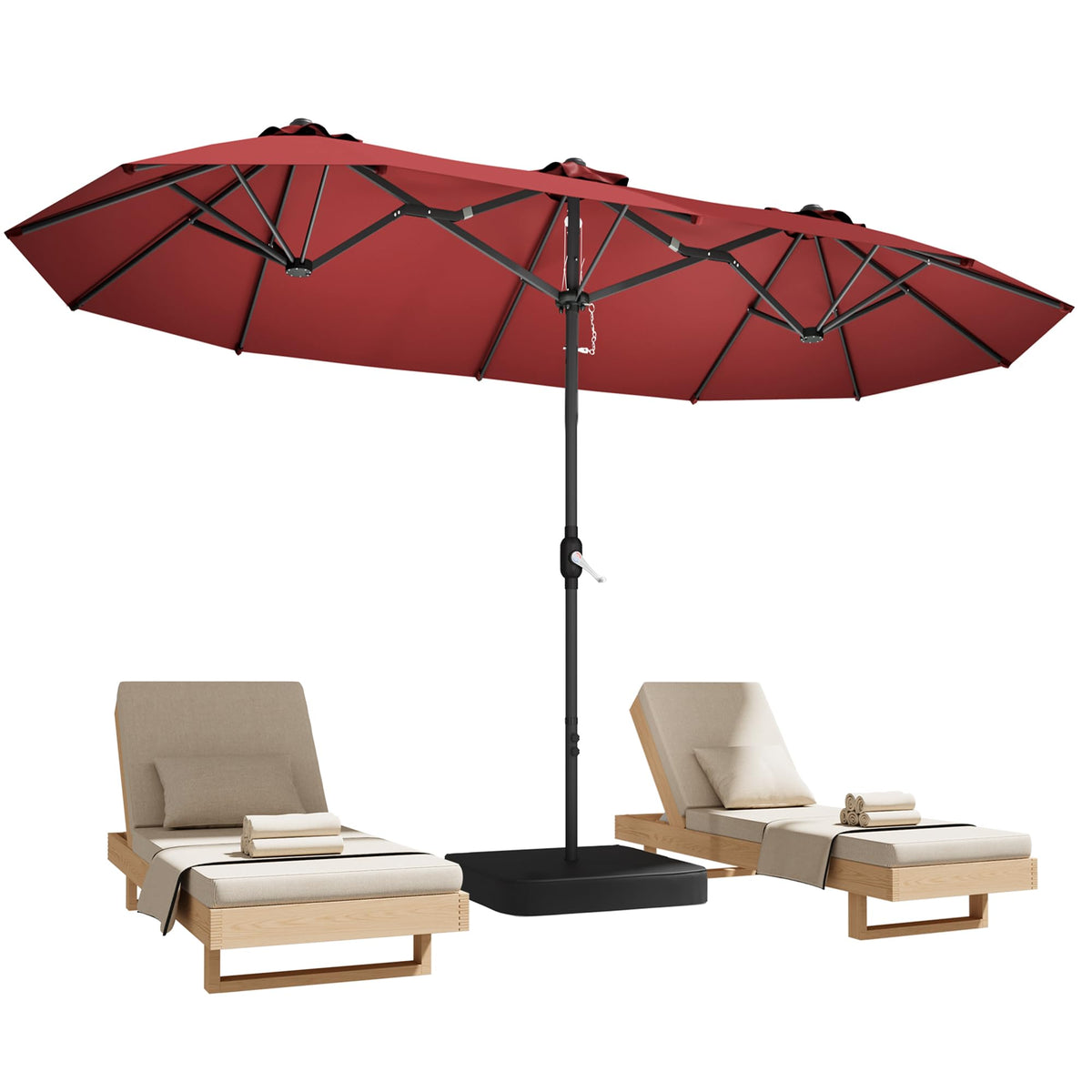 15ft Large Double-Sided Rectangle Patio Umbrella with Base Included,Gray