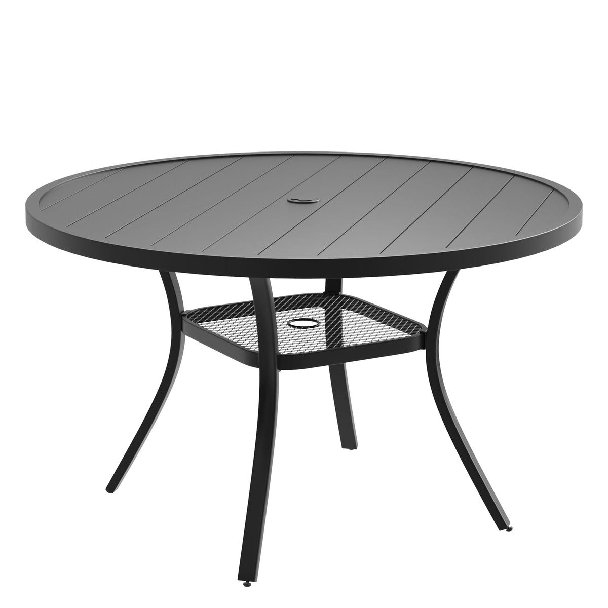 DIFY 48" Round Patio Dining Table for 6, All Weather Round Outdoor Metal Dining Table with 1.57" Umbrella Hole, Perfect for Backyard Lawn Garden, Walnut