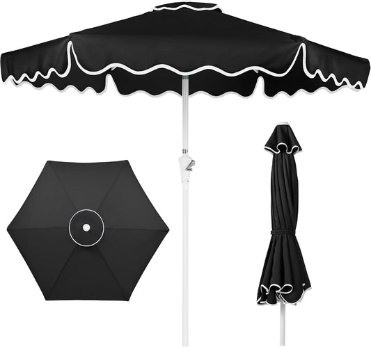 Best Choice Products 7.5ft Patio Market Umbrella with Wavy Trim, UV-Fade-Resistant 210g Canopy, Crank & Tilt, Wind Vent, Heavy-Duty Frame - Black