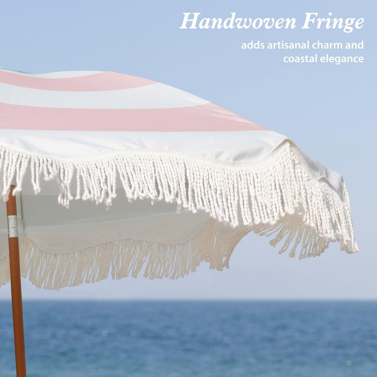 AMMSUN Boho Fringe Umbrella, 6.5ft Outdoor Umbrella with Tassel
