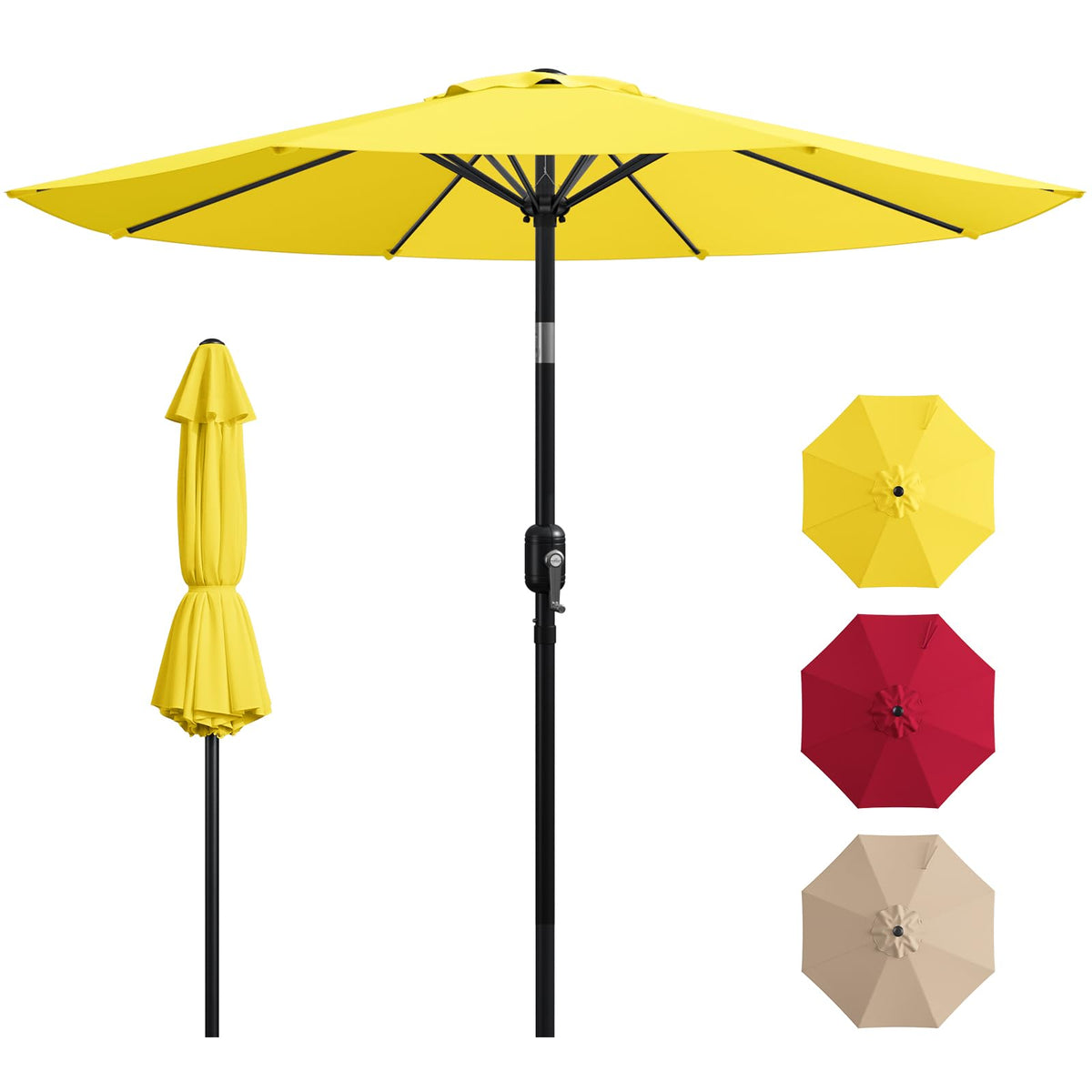 9FT Patio Umbrella,Outdoor Table Umbrella with Push Button Tilt & Crank,Pool Umbrella with Fade-Resistant Canopy, Heavy-Duty Steel Frame, Vented Top, for Deck, Backyard & Market