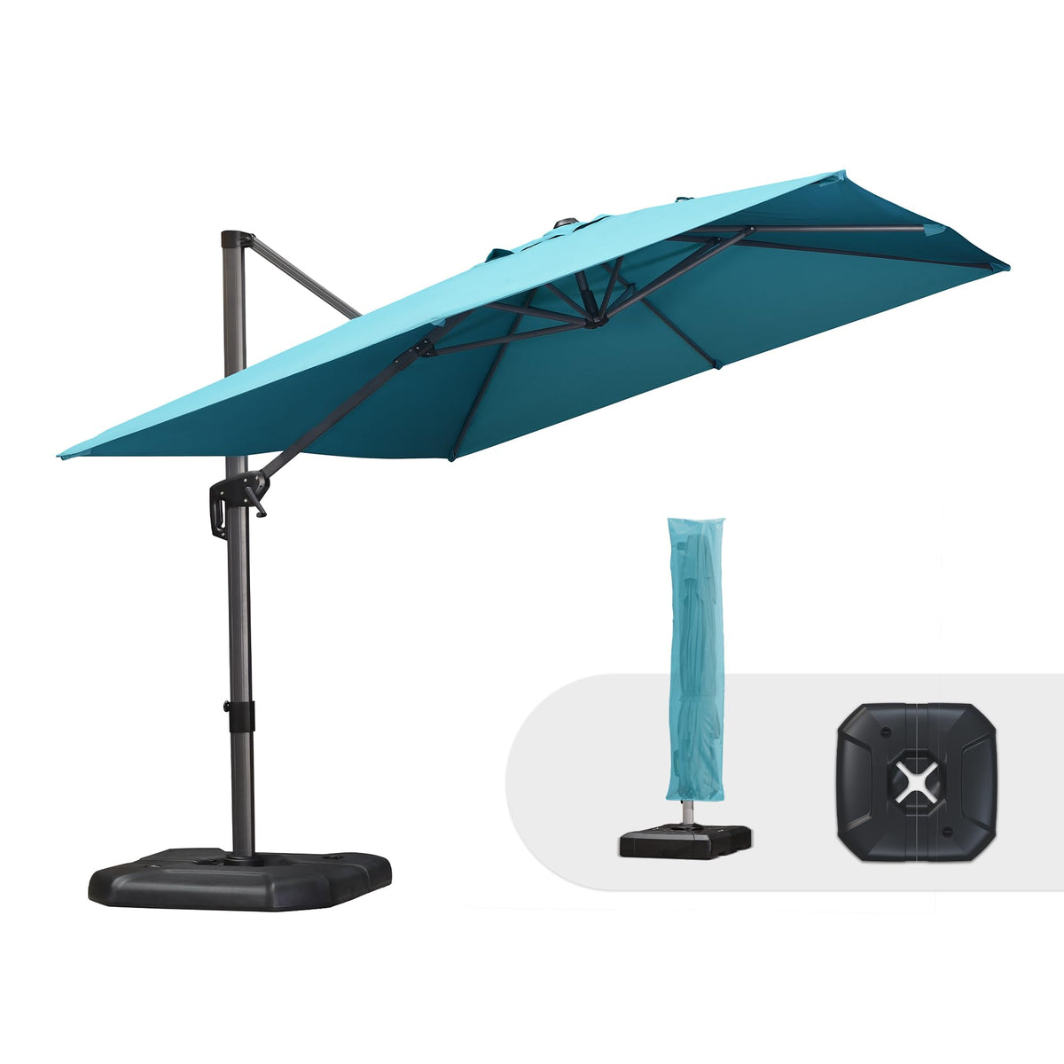 PURPLE LEAF Patio Umbrella with Base 9' x 11.5' 360° Rotation Control Beige