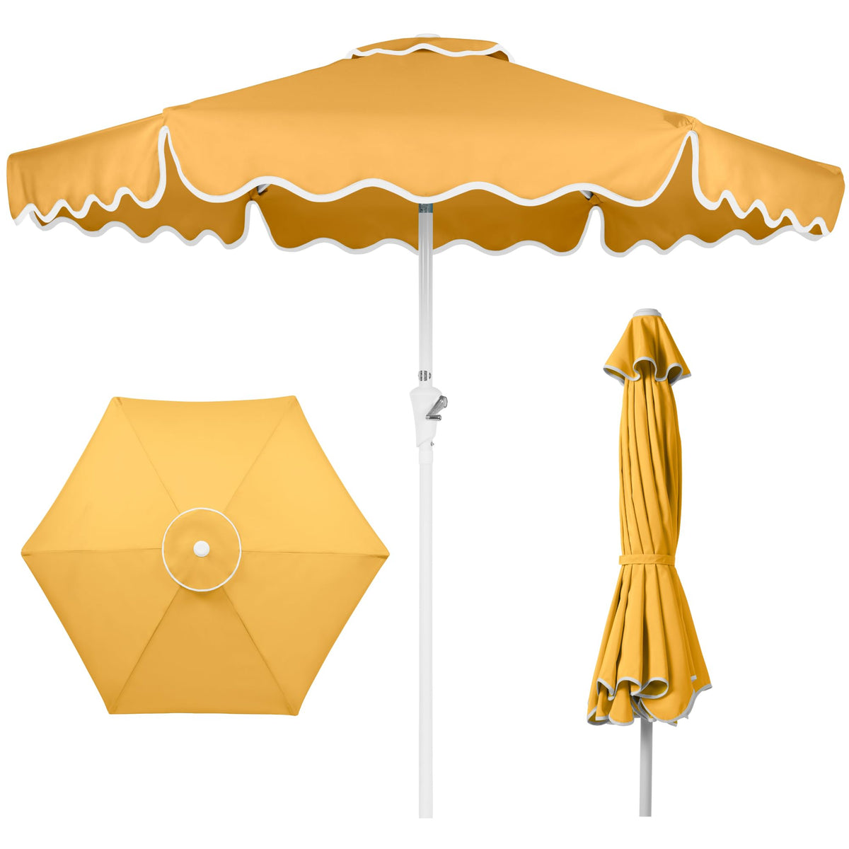 Best Choice Products 7.5ft Patio Market Umbrella with Wavy Trim, UV-Fade-Resistant 210g Canopy, Crank & Tilt, Wind Vent, Heavy-Duty Frame - Black
