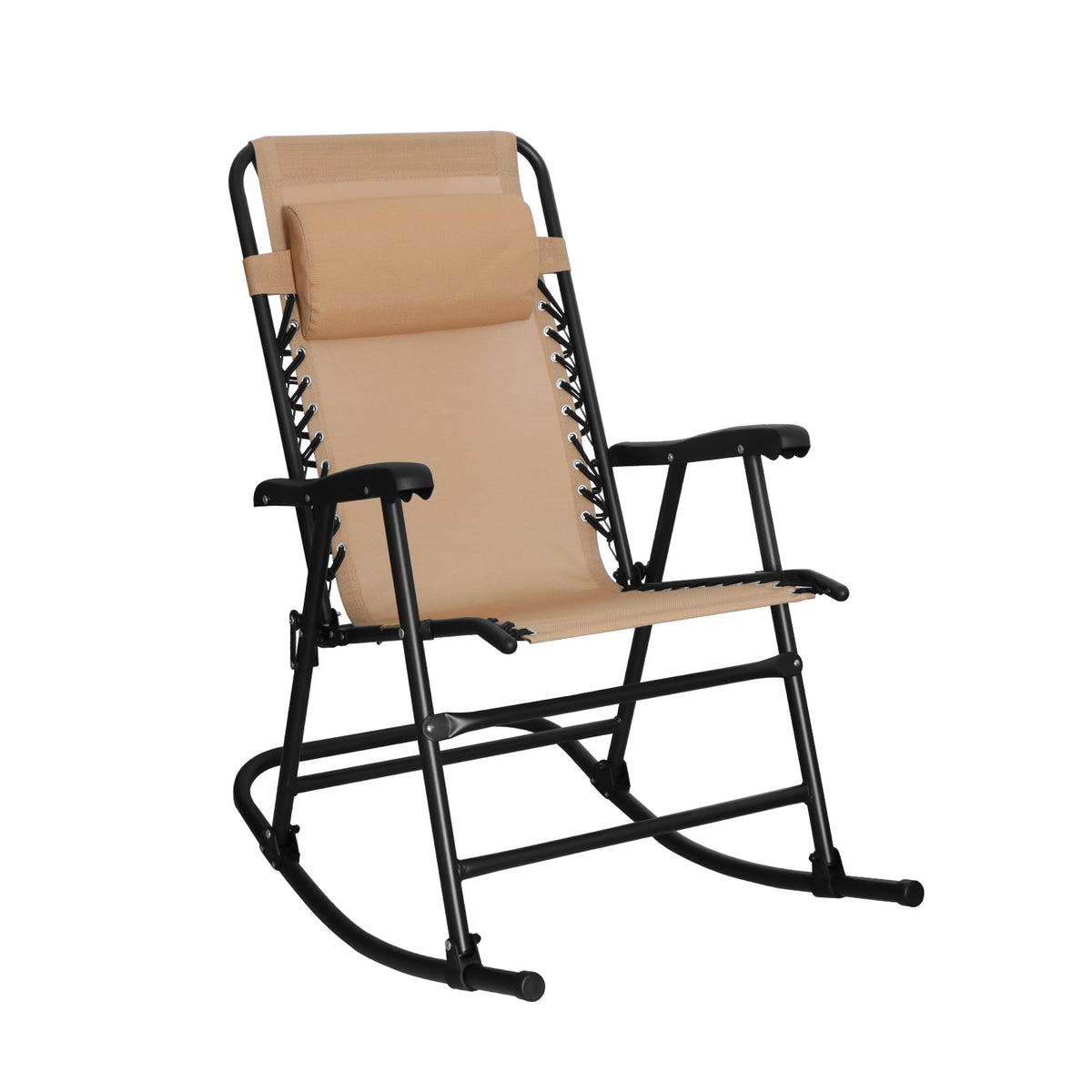 Amazon Basics Outdoor Portable Folding Rocking Chair with Headrest, Ergonomic Design, Weather-resistant Textilene Fabric for Porch, Blue
