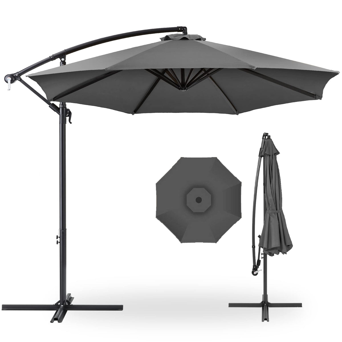 Best Choice Products 10ft Offset Hanging Market Patio Umbrella w/Easy Tilt Adjustment, Polyester Shade, 8 Ribs for Backyard, Poolside, Lawn and Garden - Tan