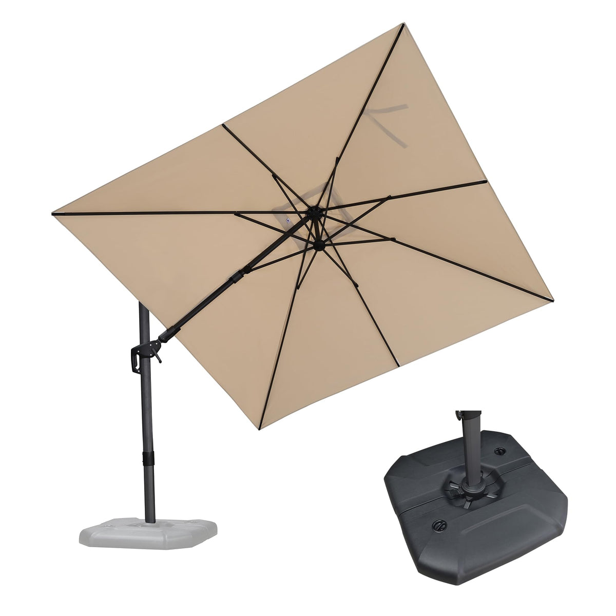 PURPLE LEAF Patio Umbrella with Base 9' x 11.5' 360° Rotation Control Beige