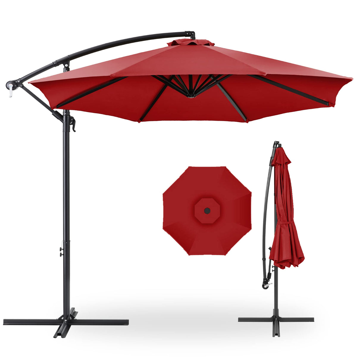 Best Choice Products 10ft Offset Hanging Market Patio Umbrella w/Easy Tilt Adjustment, Polyester Shade, 8 Ribs for Backyard, Poolside, Lawn and Garden - Tan