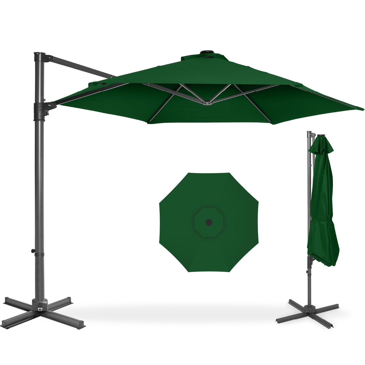 Best Choice Products 10ft Offset Hanging Market Patio Umbrella w/Easy Tilt Adjustment, Polyester Shade, 8 Ribs for Backyard, Poolside, Lawn and Garden - Tan