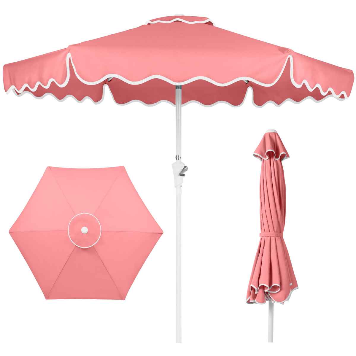 Best Choice Products 7.5ft Patio Market Umbrella with Wavy Trim, UV-Fade-Resistant 210g Canopy, Crank & Tilt, Wind Vent, Heavy-Duty Frame - Black