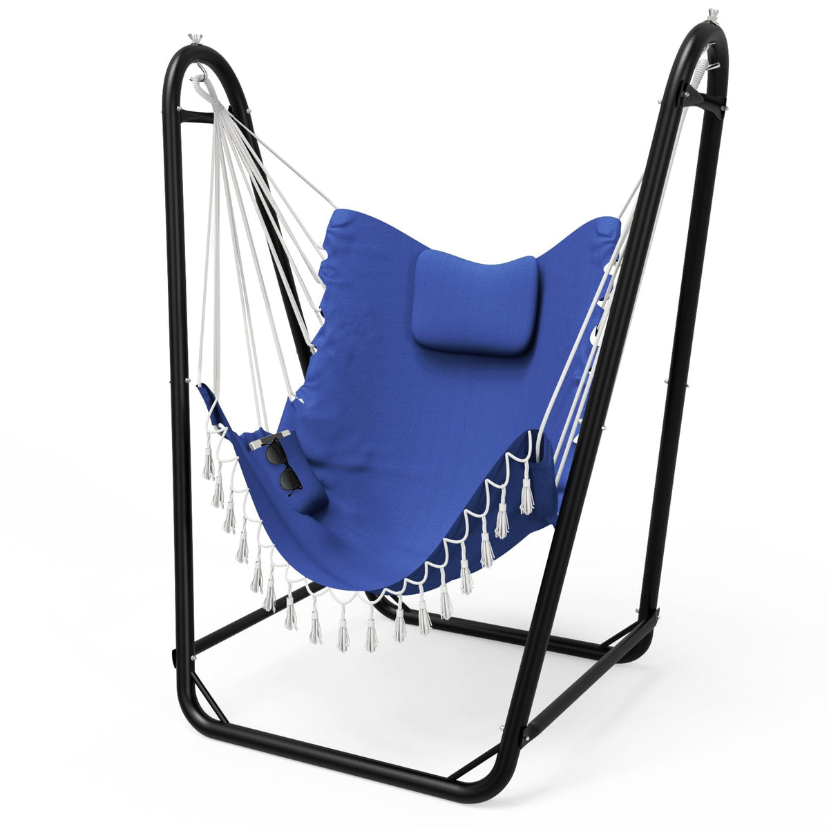 Unique U-Shaped Hammock Chair with Stand,Sturdy & Rust-Resistant,Free Gray Cotton Hammock Chair