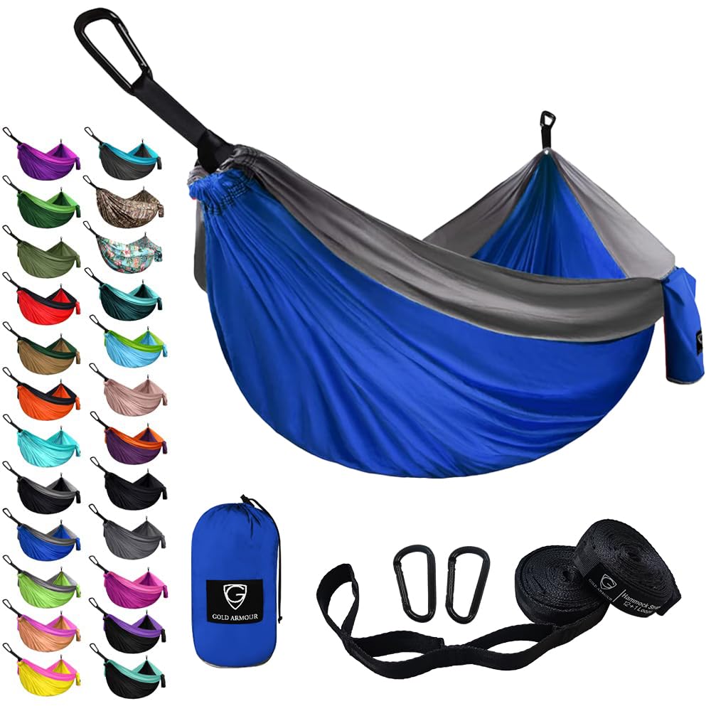 Gold Armour Camping Hammock - XL Double Hammock Portable Hammock Camping Accessories Gear for Outdoor Indoor with Tree Straps, USA Based Brand (Purple and Fuchsia)