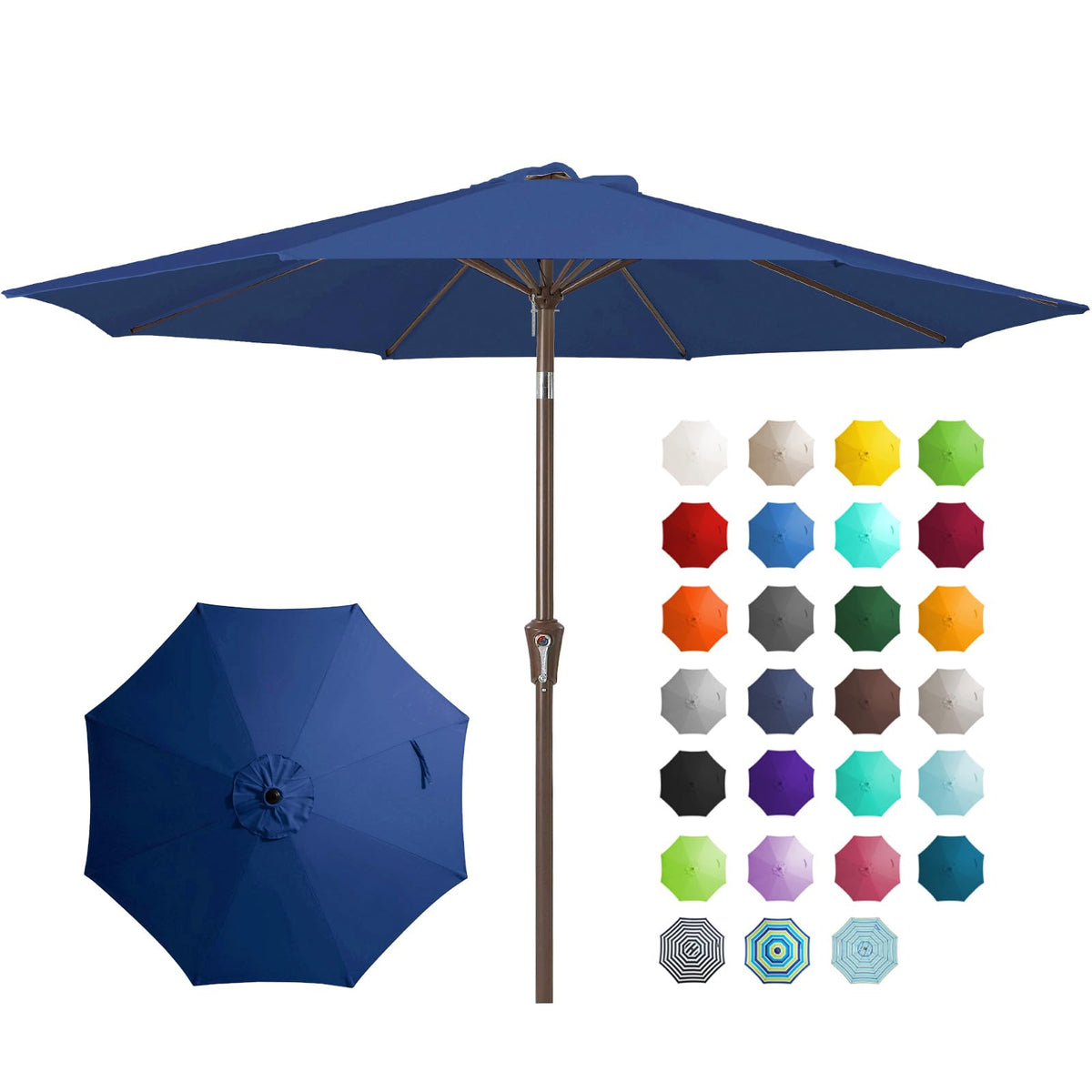 JEAREY 9FT Outdoor Patio Umbrella, Market Umbrella, Dark Blue