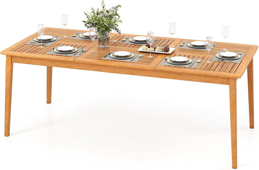 RELAX4LIFE Wooden Outdoor Dining Table Acacia Wood Slatted Patio Table