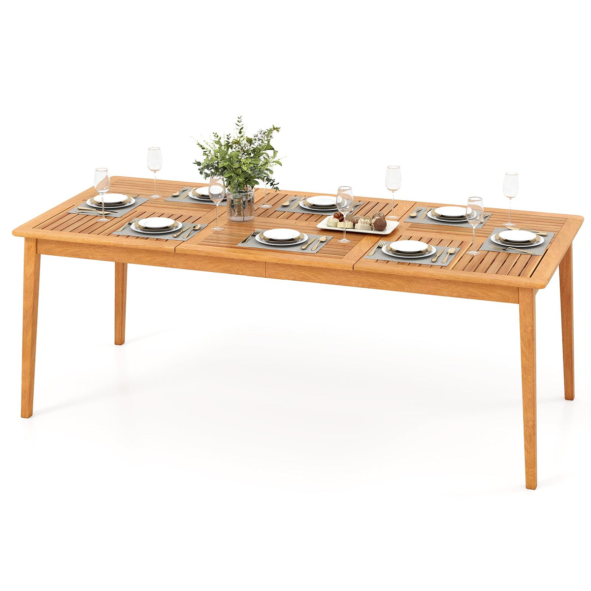 RELAX4LIFE Wooden Outdoor Dining Table Acacia Wood Slatted Patio Table