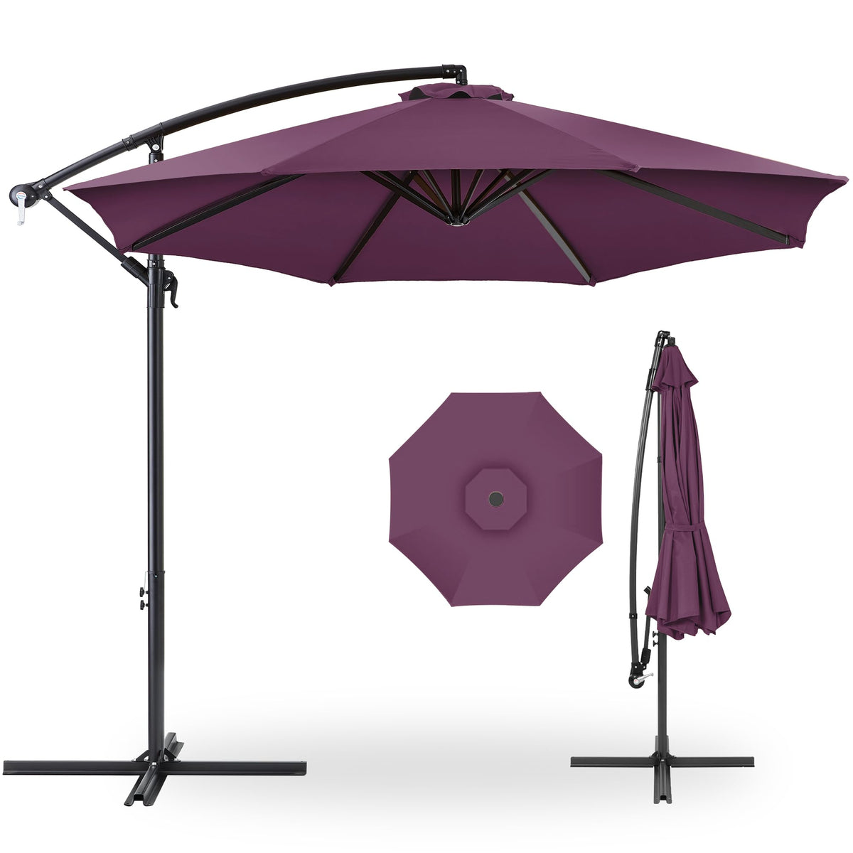 Best Choice Products 10ft Offset Hanging Market Patio Umbrella w/Easy Tilt Adjustment, Polyester Shade, 8 Ribs for Backyard, Poolside, Lawn and Garden - Tan