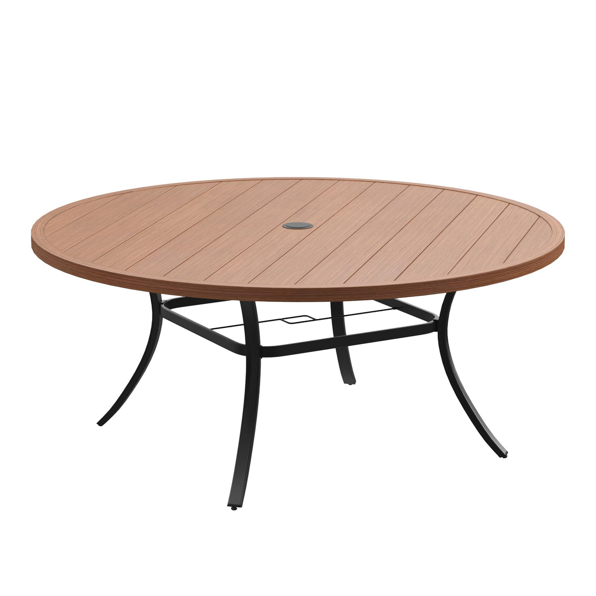 DIFY 48" Round Patio Dining Table for 6, All Weather Round Outdoor Metal Dining Table with 1.57" Umbrella Hole, Perfect for Backyard Lawn Garden, Walnut
