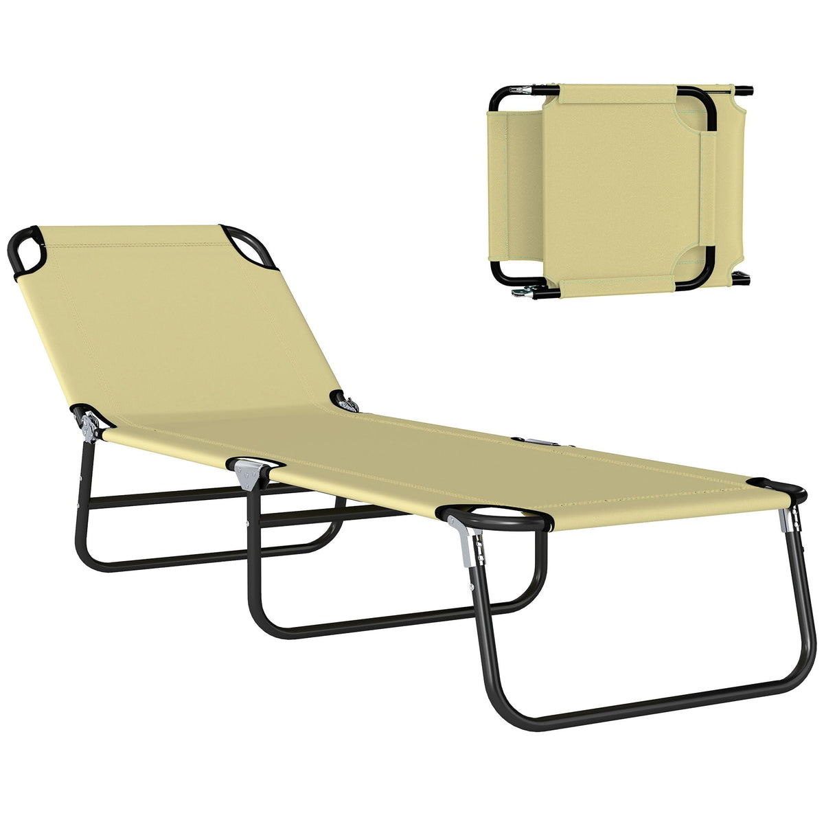 Outsunny Folding Chaise Lounge Chair with 5-Level Back, Black and White