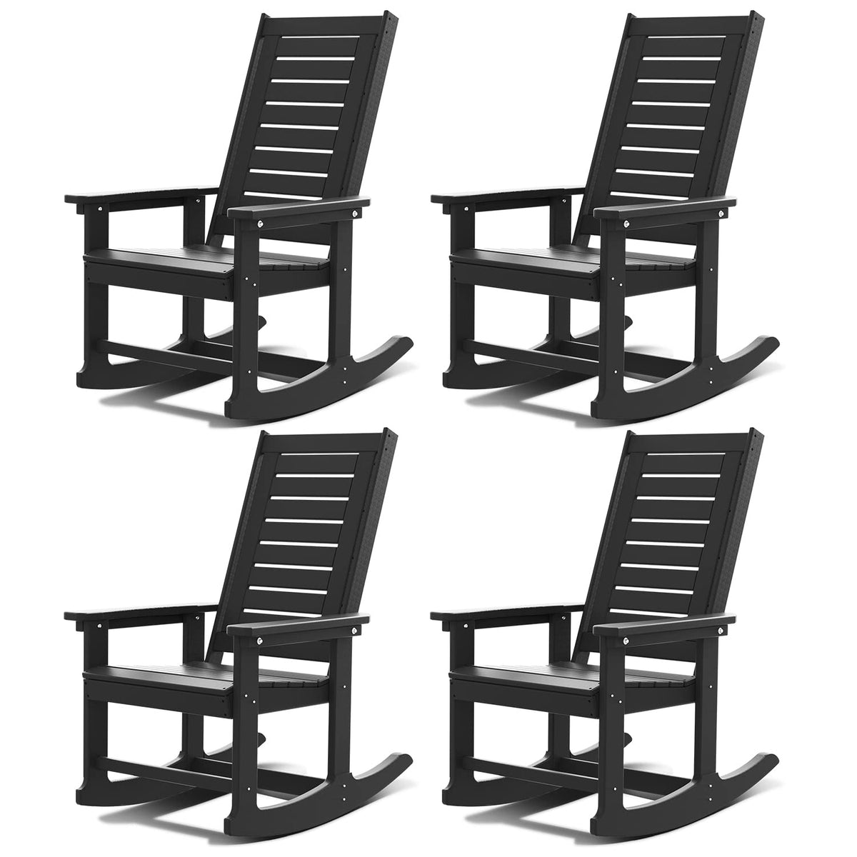 GREENVINES Oversized Outdoor Rocking Chairs Set of 2, HDPE Rocker, Black