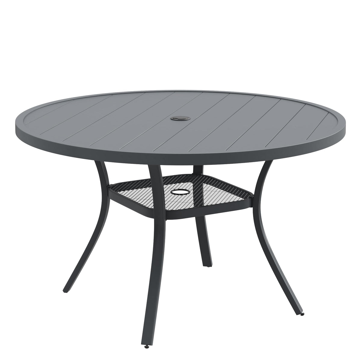 DIFY 48" Round Patio Dining Table for 6, All Weather Round Outdoor Metal Dining Table with 1.57" Umbrella Hole, Perfect for Backyard Lawn Garden, Walnut