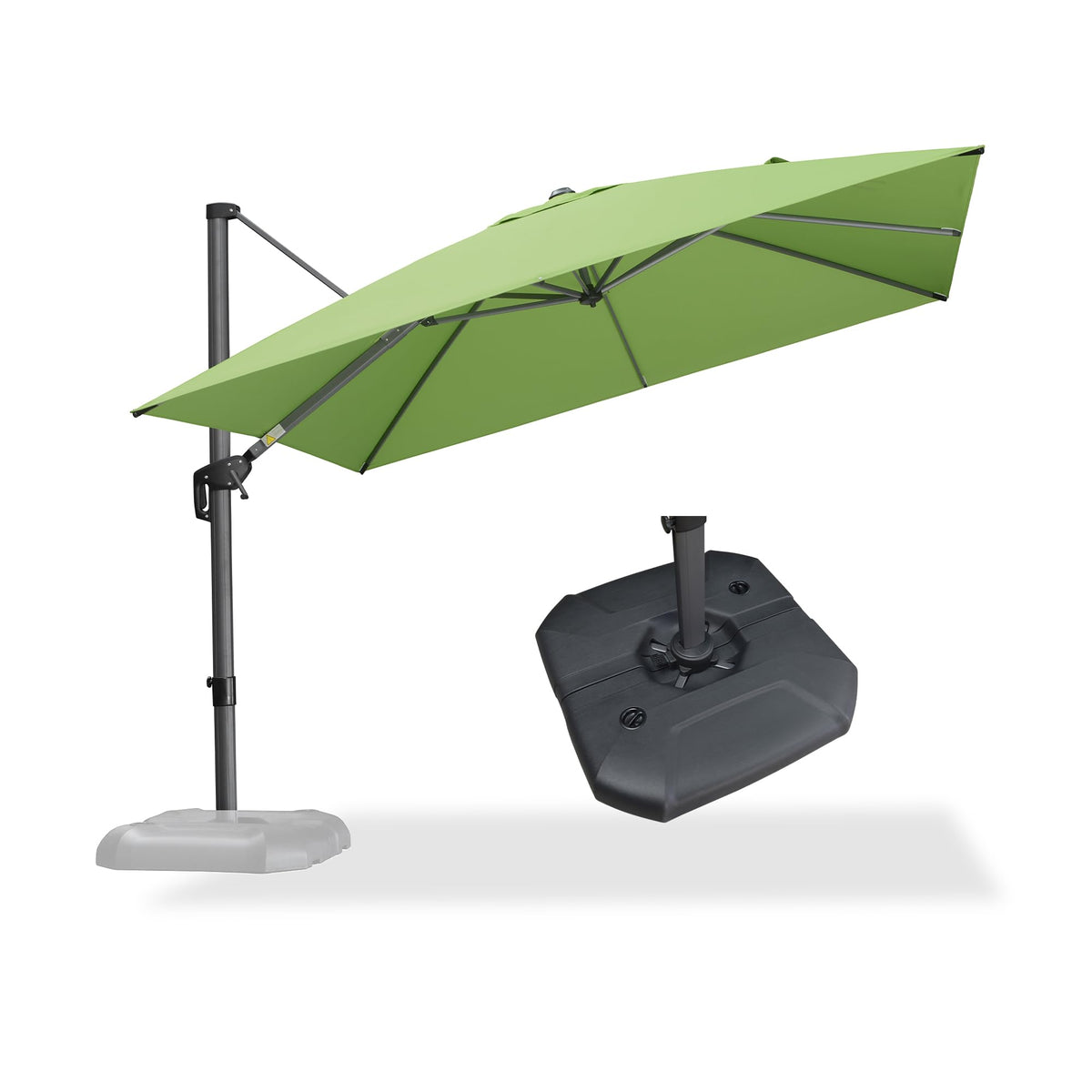 PURPLE LEAF Patio Umbrella with Base 9' x 11.5' 360° Rotation Control Beige