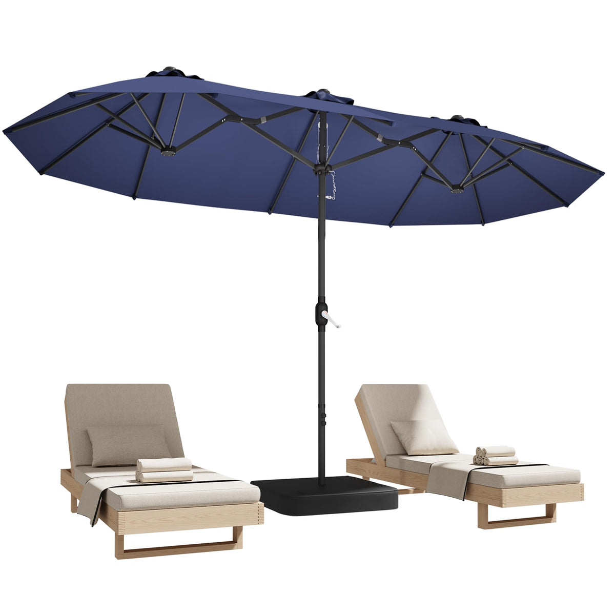 15ft Large Double-Sided Rectangle Patio Umbrella with Base Included,Gray