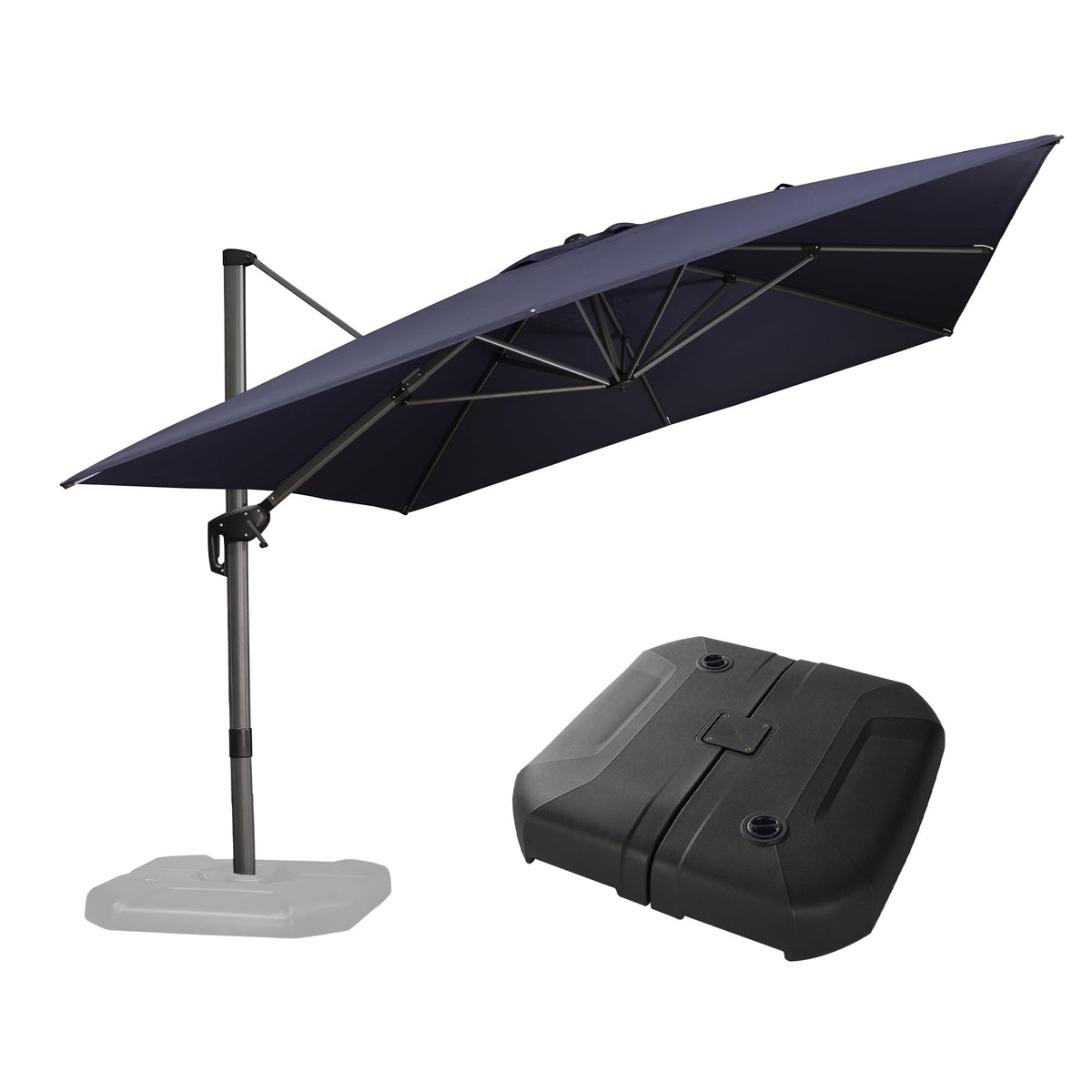 PURPLE LEAF Patio Umbrella with Base 9' x 11.5' 360° Rotation Control Beige