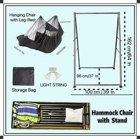 Hammock Chair Stand with X-Large Swing Chair with Footrest，Anti-Tip Thickened Weather-Resistant Iron Pipe Swing Frame, 450Lbs Stand Capacity Quick Assembly for Indoor Outdoor (Dark Grey)