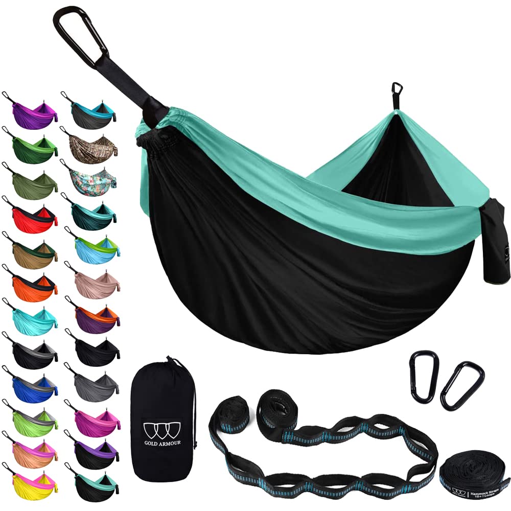 Gold Armour Camping Hammock - XL Double Hammock Portable Hammock Camping Accessories Gear for Outdoor Indoor with Tree Straps, USA Based Brand (Purple and Fuchsia)