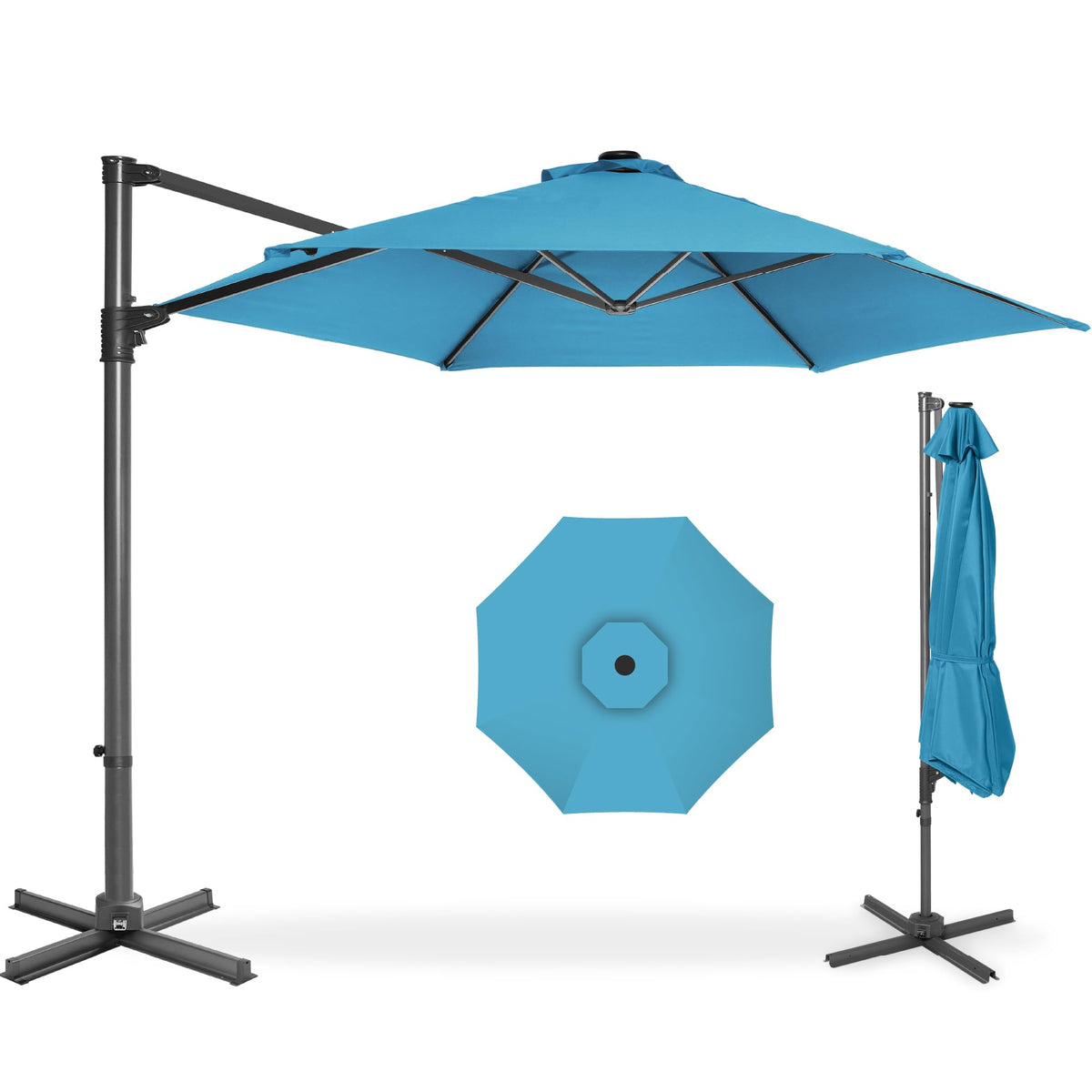 Best Choice Products 10ft Offset Hanging Market Patio Umbrella w/Easy Tilt Adjustment, Polyester Shade, 8 Ribs for Backyard, Poolside, Lawn and Garden - Tan