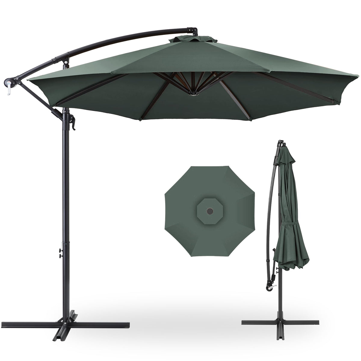 Best Choice Products 10ft Offset Hanging Market Patio Umbrella w/Easy Tilt Adjustment, Polyester Shade, 8 Ribs for Backyard, Poolside, Lawn and Garden - Tan