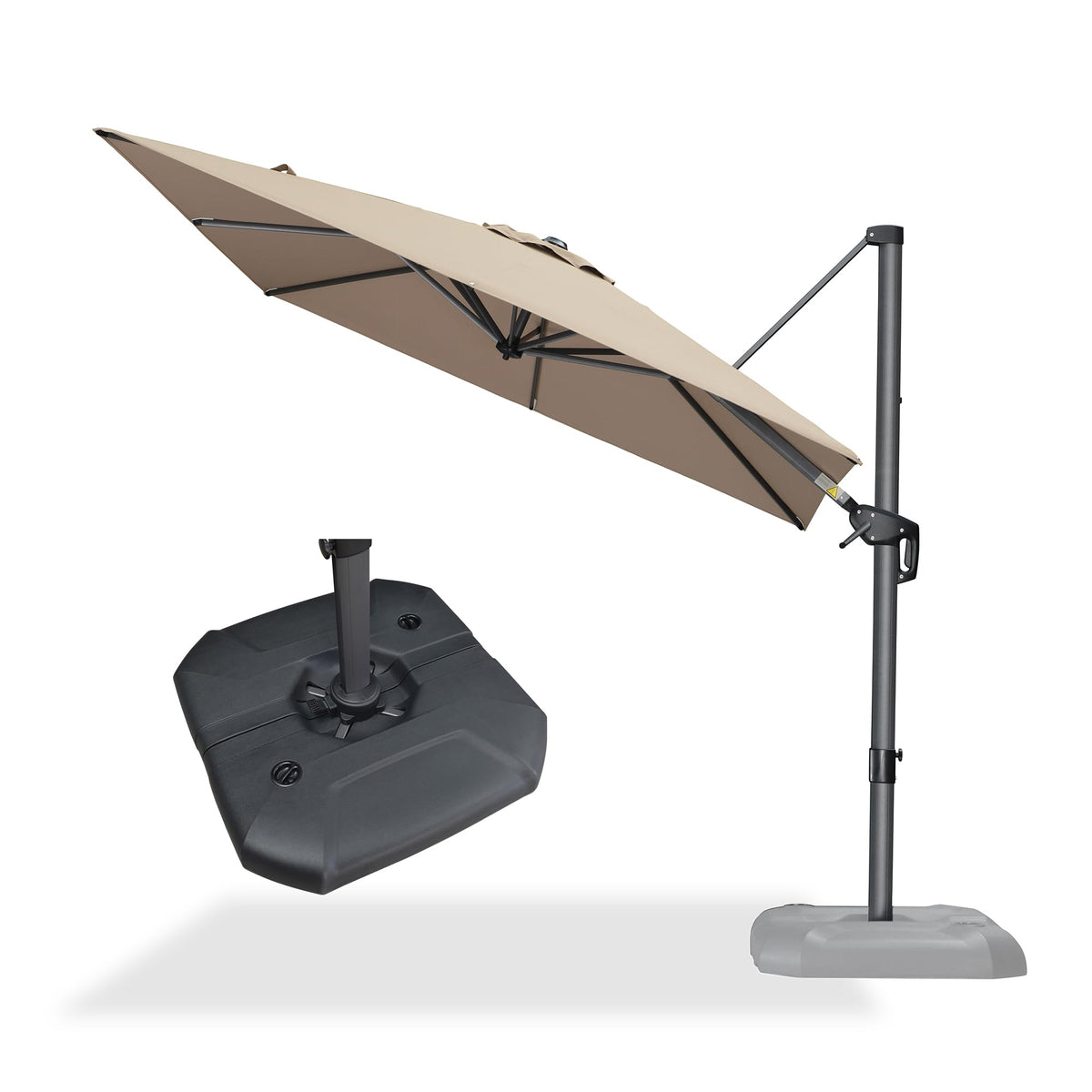 PURPLE LEAF Patio Umbrella with Base 9' x 11.5' 360° Rotation Control Beige
