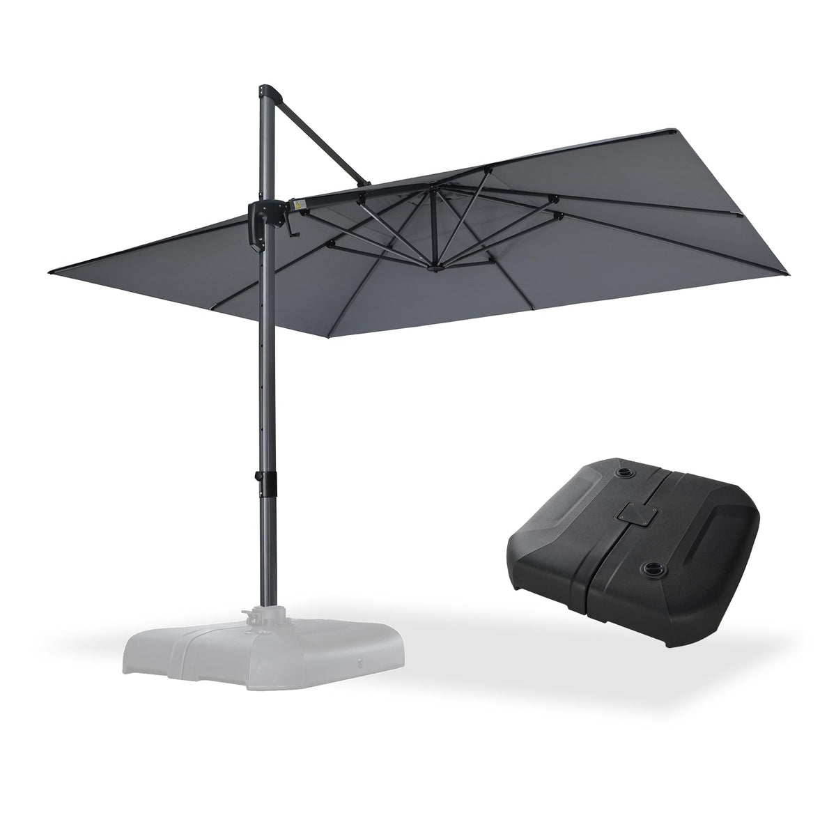 PURPLE LEAF Patio Umbrella with Base 9' x 11.5' 360° Rotation Control Beige
