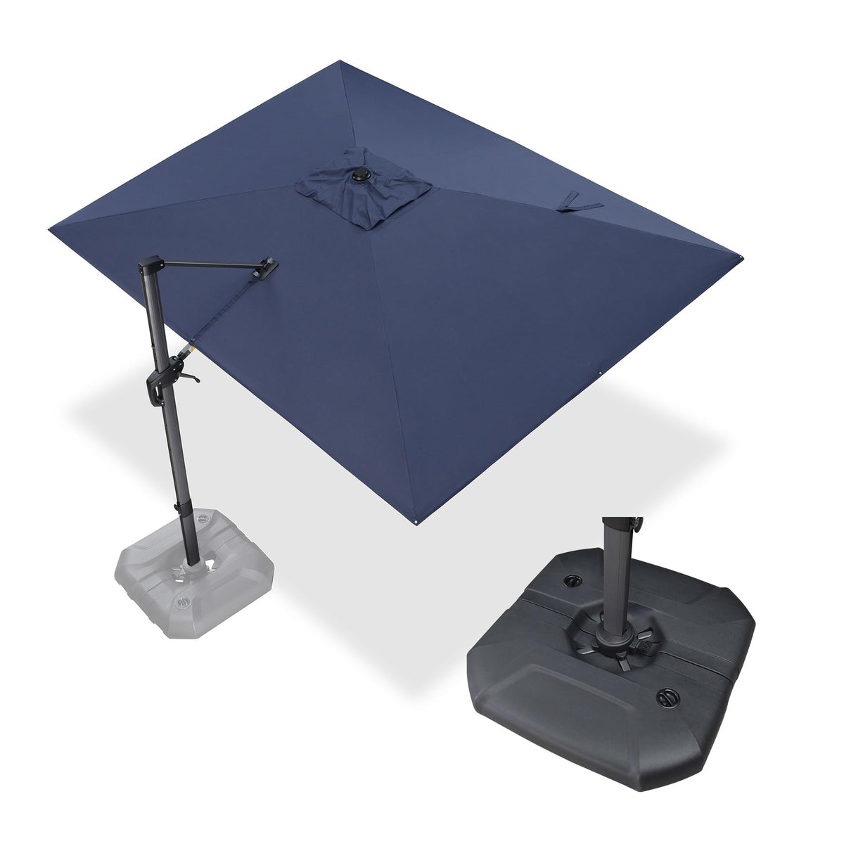 PURPLE LEAF Patio Umbrella with Base 9' x 11.5' 360° Rotation Control Beige