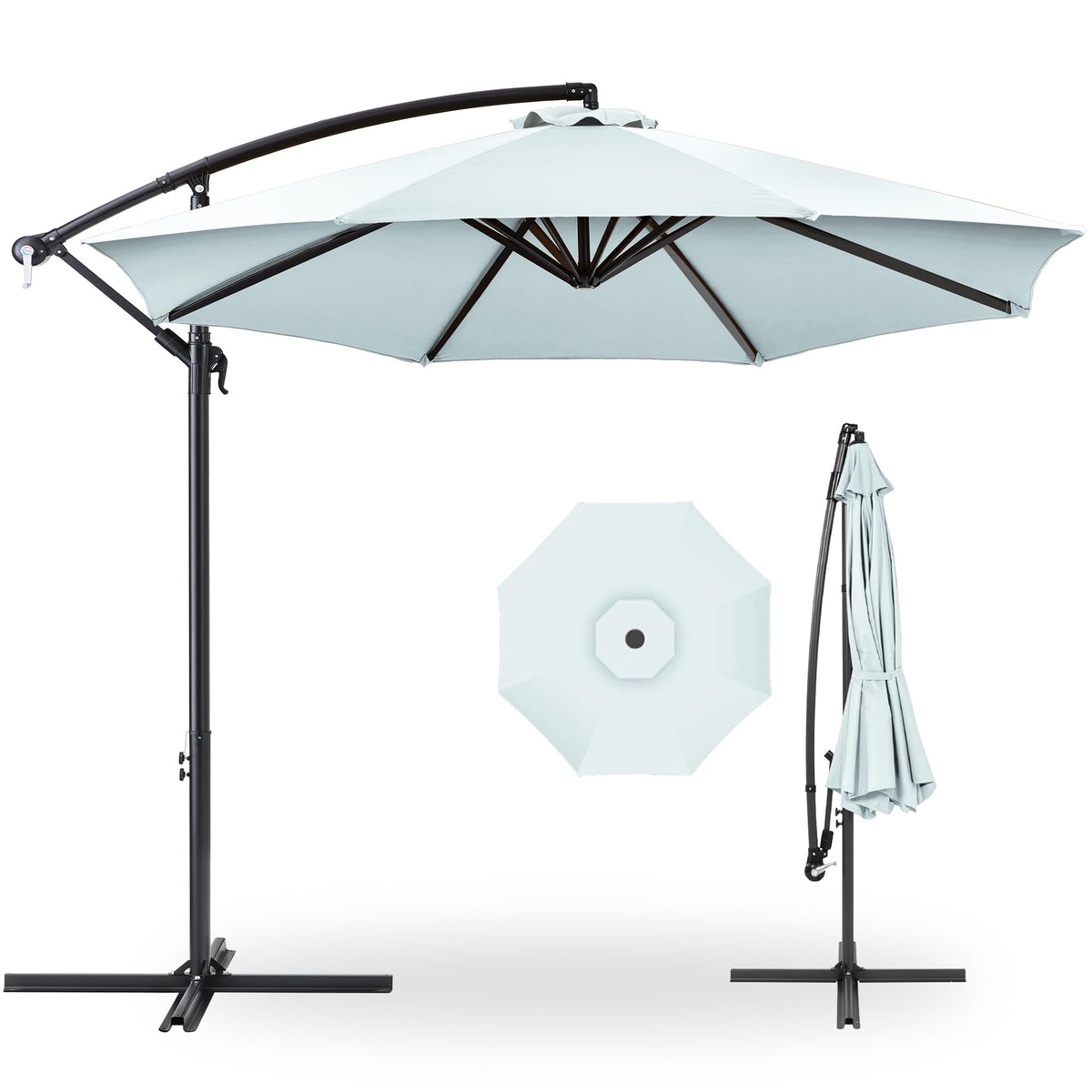 Best Choice Products 10ft Offset Hanging Market Patio Umbrella w/Easy Tilt Adjustment, Polyester Shade, 8 Ribs for Backyard, Poolside, Lawn and Garden - Tan