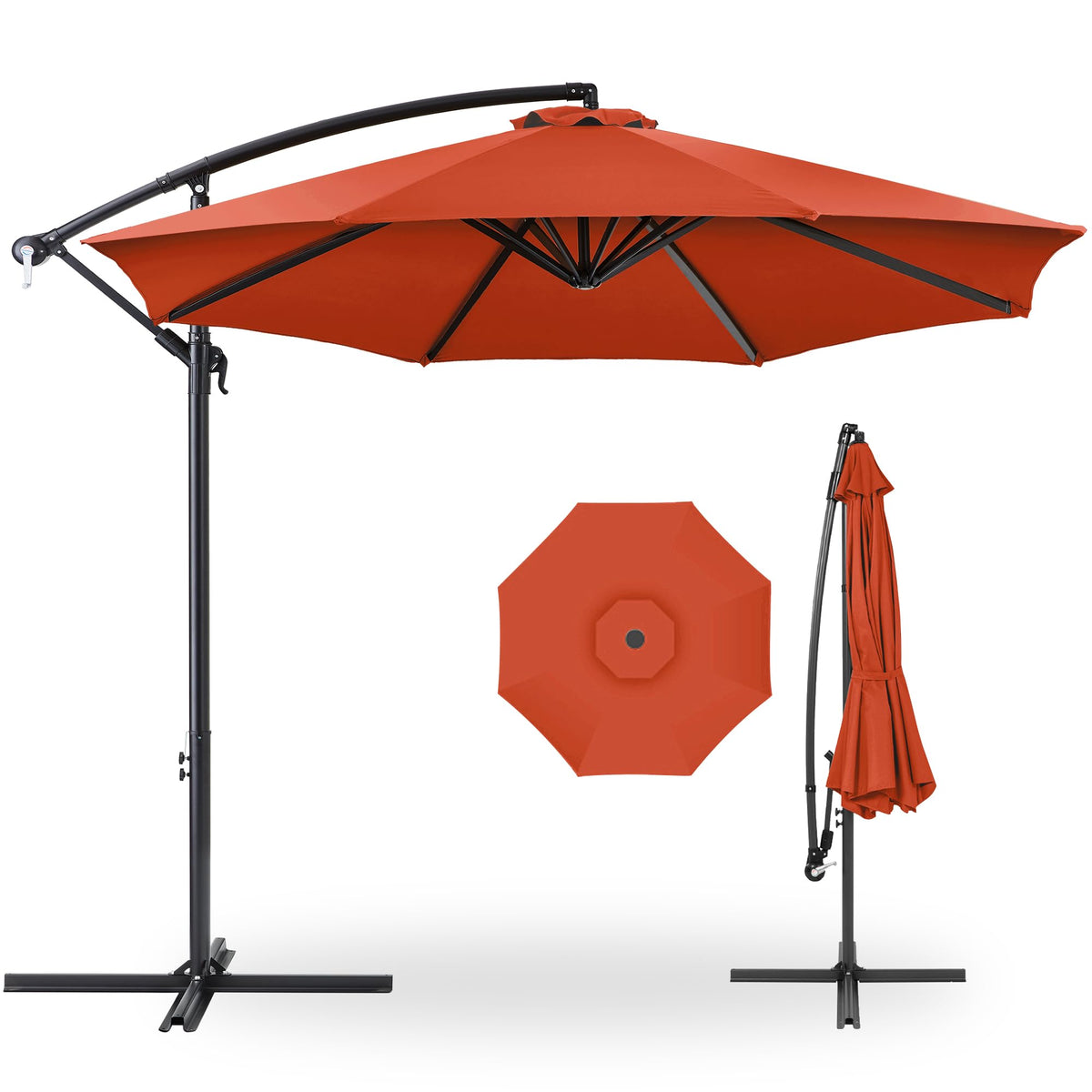 Best Choice Products 10ft Offset Hanging Market Patio Umbrella w/Easy Tilt Adjustment, Polyester Shade, 8 Ribs for Backyard, Poolside, Lawn and Garden - Tan