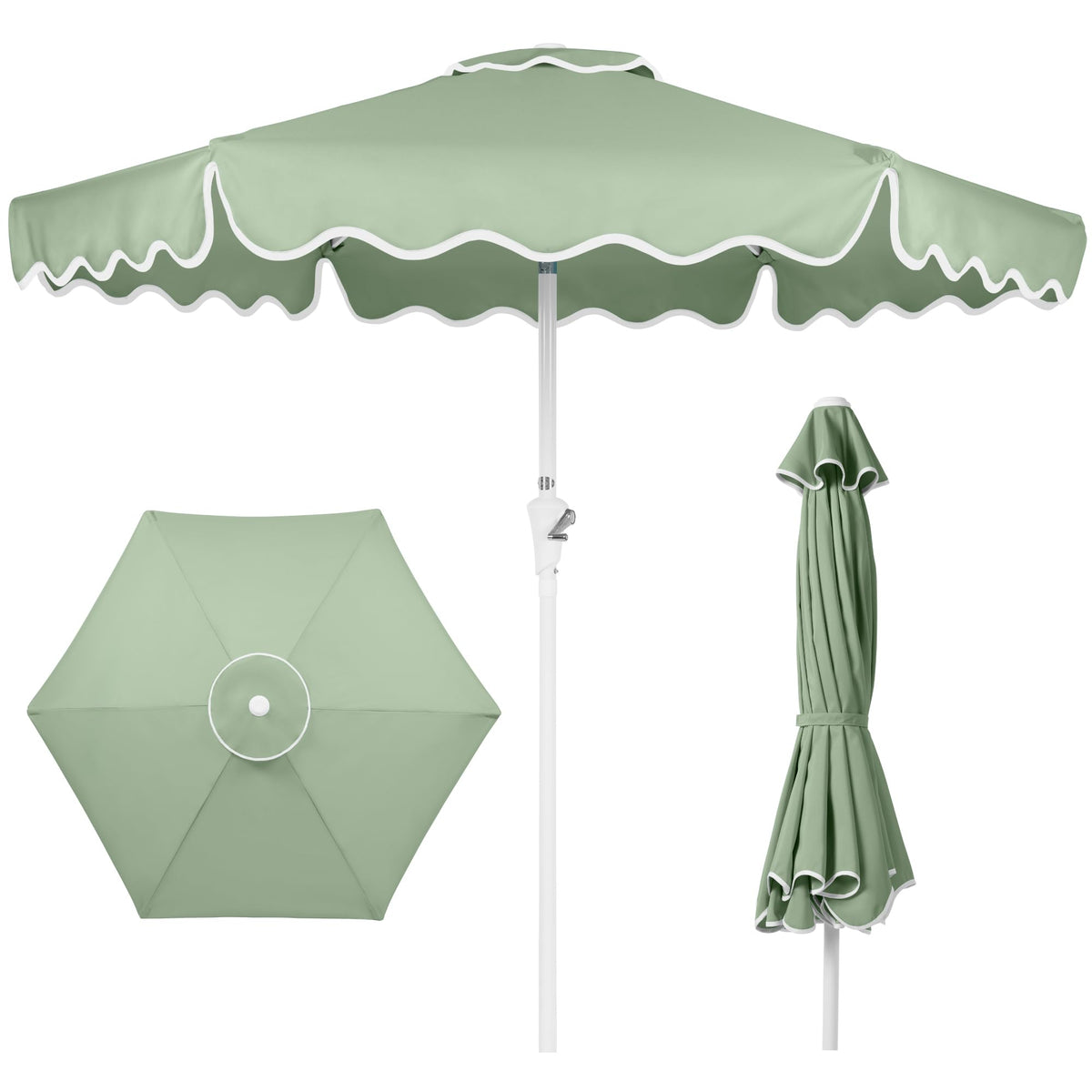 Best Choice Products 7.5ft Patio Market Umbrella with Wavy Trim, UV-Fade-Resistant 210g Canopy, Crank & Tilt, Wind Vent, Heavy-Duty Frame - Black