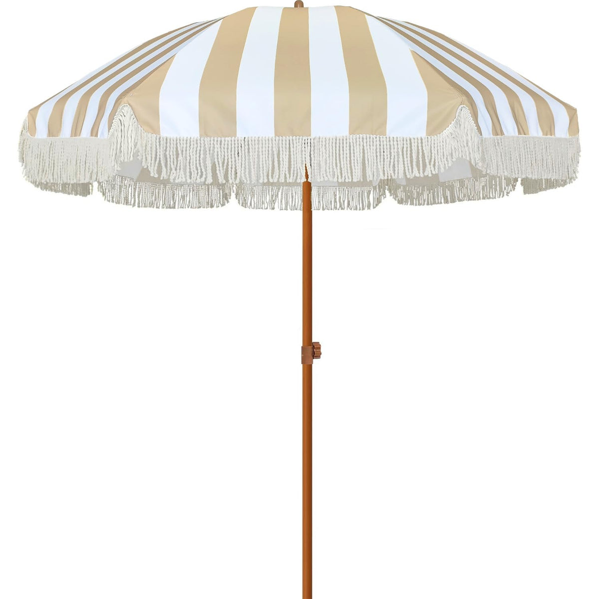 AMMSUN 7ft Patio Umbrella with Fringe Outdoor Tassel Umbrella UPF50+ Premium Steel Pole and Ribs Push Button Tilt, Cream White