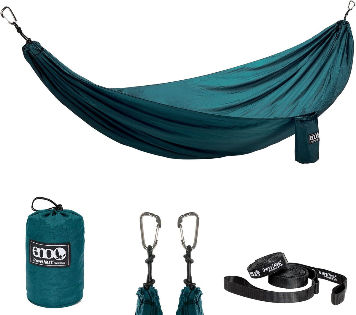ENO TravelNest Hammock & Straps Combo - Portable Hiking and Camping Hammock with Straps Included - Travel Hammock for Camping, Hiking, Backpacking, a Festival, or The Beach - Moss