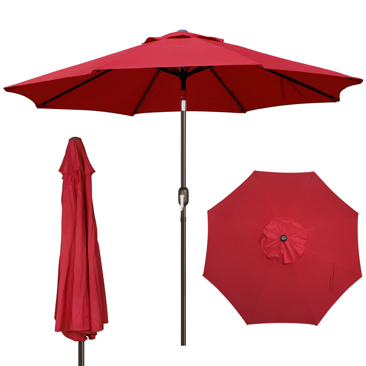 Blissun 9' Outdoor Patio Umbrella, Outdoor Table Umbrella, Yard Umbrella, Market Umbrella with 8 Sturdy Ribs, Push Button Tilt and Crank