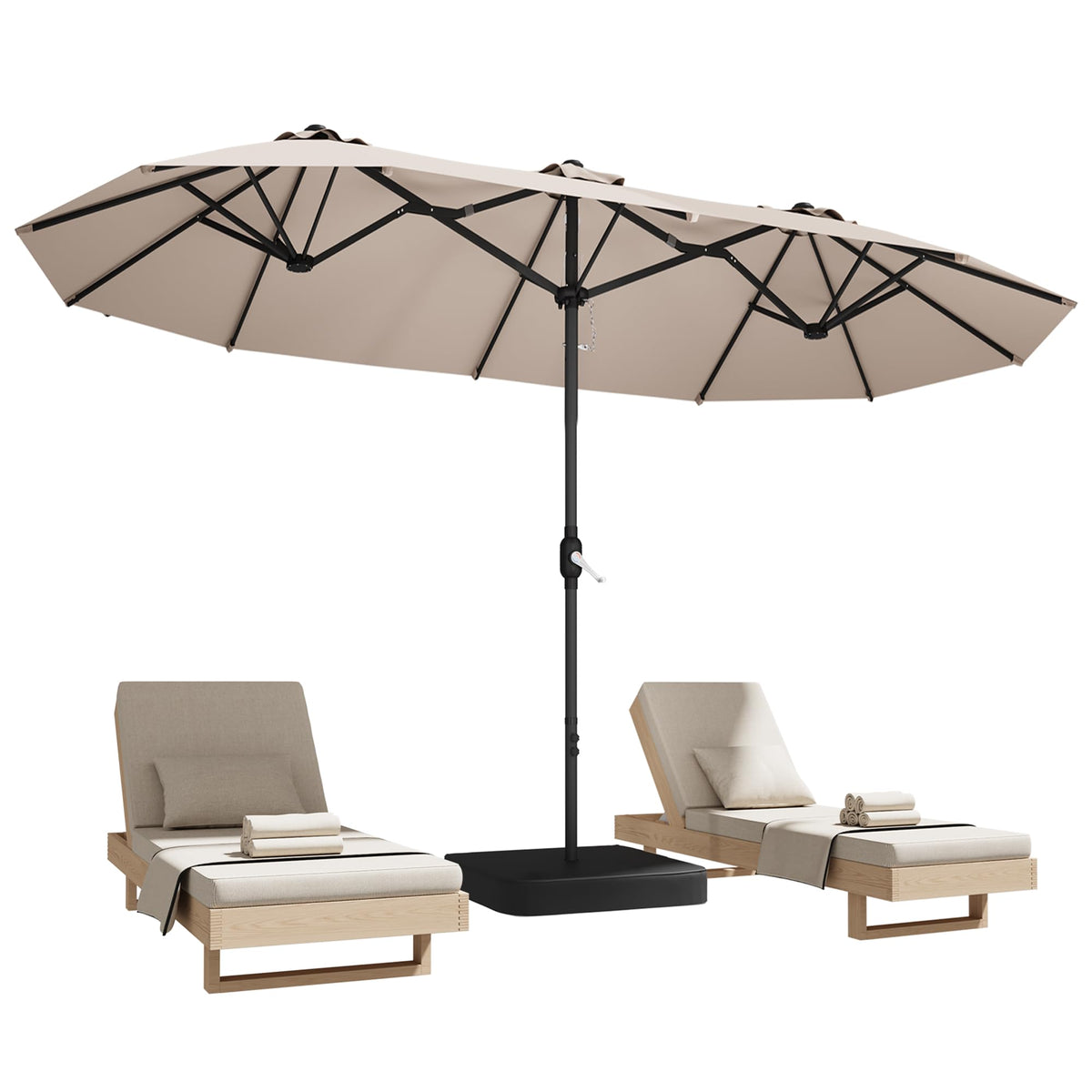 15ft Large Double-Sided Rectangle Patio Umbrella with Base Included,Gray