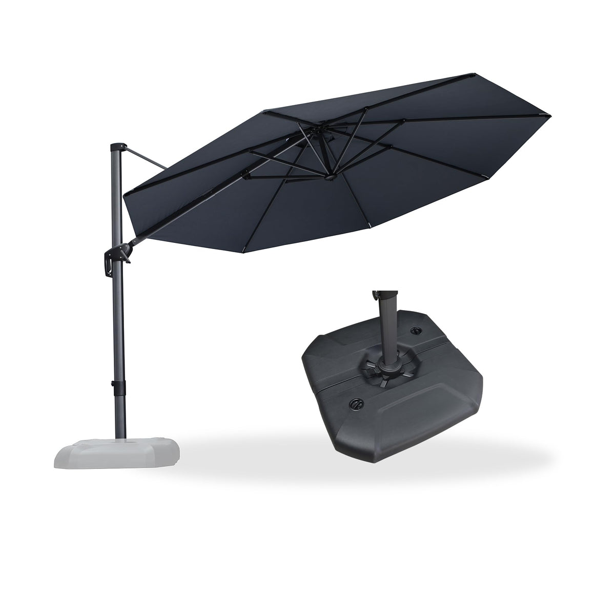 PURPLE LEAF Patio Umbrella with Base 9' x 11.5' 360° Rotation Control Beige