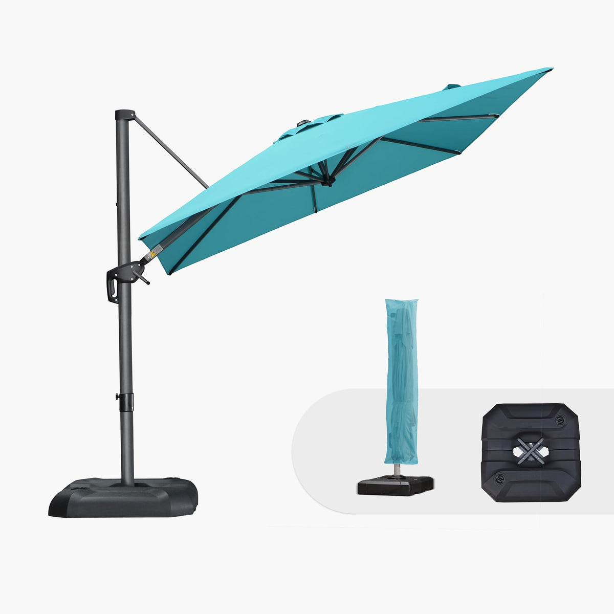PURPLE LEAF Patio Umbrella with Base 9' x 11.5' 360° Rotation Control Beige