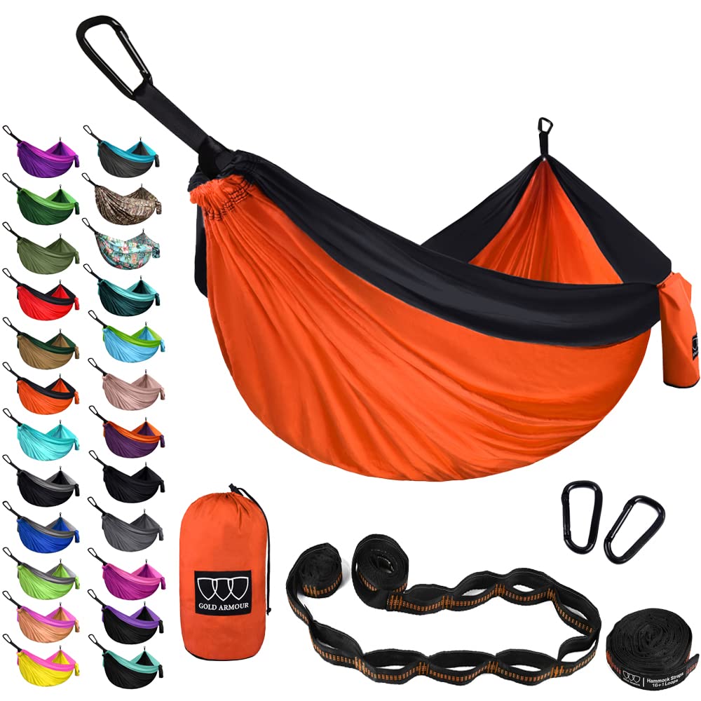 Gold Armour Camping Hammock - XL Double Hammock Portable Hammock Camping Accessories Gear for Outdoor Indoor with Tree Straps, USA Based Brand (Purple and Fuchsia)