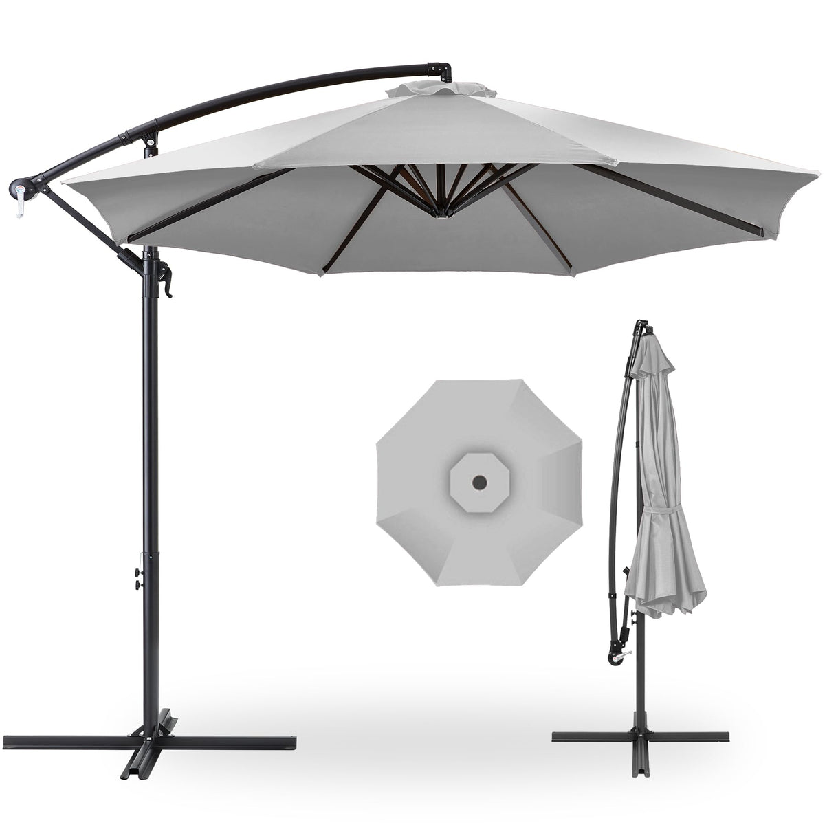 Best Choice Products 10ft Offset Hanging Market Patio Umbrella w/Easy Tilt Adjustment, Polyester Shade, 8 Ribs for Backyard, Poolside, Lawn and Garden - Tan