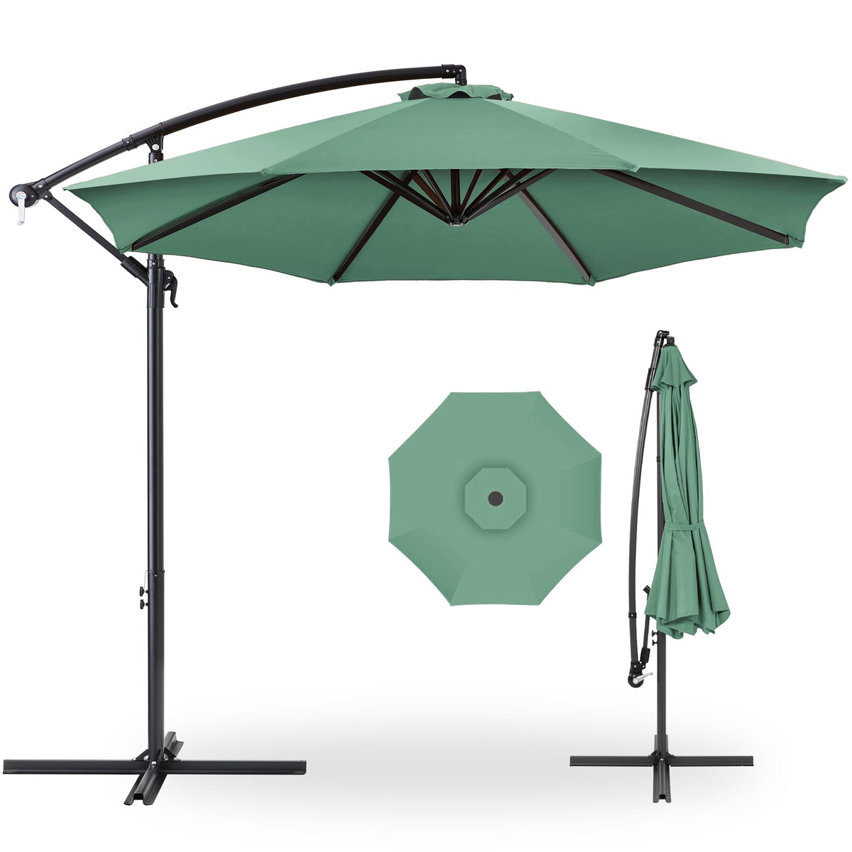 Best Choice Products 10ft Offset Hanging Market Patio Umbrella w/Easy Tilt Adjustment, Polyester Shade, 8 Ribs for Backyard, Poolside, Lawn and Garden - Tan