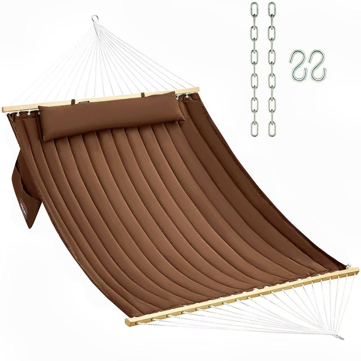 CHULIM Double Quilted Fabric Hammock with Hardwood Spreader Bars and Pillow 450 LBS Capacity 2 Person Large Hammock for Outdoor Patio Backyard Poolside - Green